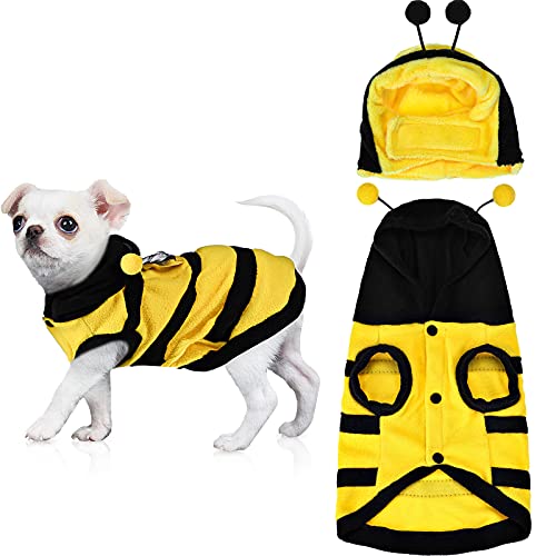 Xuniea 2 Stücke Halloween Bienen Haustier Kostüm Niedlich Biene Hund Hoodie Kleidung und Haustier Bienenhut Welpe Katze Urlaub Bienenkostüm Warme Haustier Bekleidung für Haustier Hund Welpen Katze Halloween Weihnachten Cosplay von Xuniea