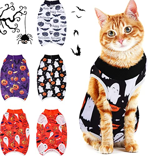 Xuniea 4 Stück Halloween Katze Operation Genesungsanzug Katze Wunde Chirurgischer Anzug nach Operationen Pyjamas Halloween Katze Kostüm (L) von Xuniea