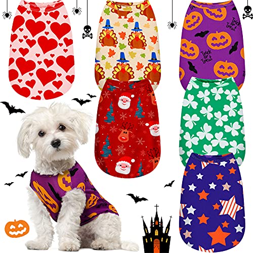 Xuniea 6 Stück Urlaub Haustier Weste Shirt Festivals Hund Bekleidung Festival Welpe Hund niedlich T-Shirt Kleidung atmungsaktiv Haustier Bekleidung für Haustier Halloween Weihnachten Valentinstag Irish Unabhängigkeit Day (groß) von Xuniea