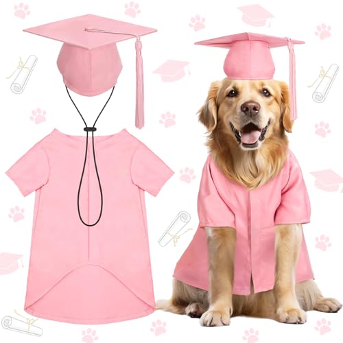 Xuniea Hundekostüm-Set 2025, Abschlusskappe und Kleid, Welpenhut mit Quaste, mattes Haustier-Outfit, Katzen, Abschluss, Bär, Urlaub, Party, Kostüm, Zubehör (Rosa, Größe L) von Xuniea