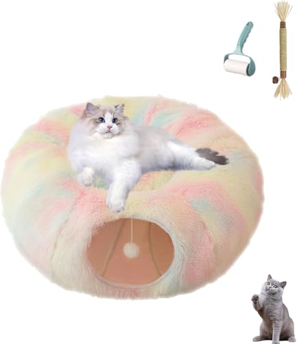 Xuzhengyang Katzentunnel Nirvana, 2024 Neues Katzentunnelbett für Indoor-Katzen, Katzen-Donut-Tunnelbett mit Spielzeugbällen und waschbaren Pads für Kätzchen, Kaninchen, Welpen (Farbe) von Xuzhengyang