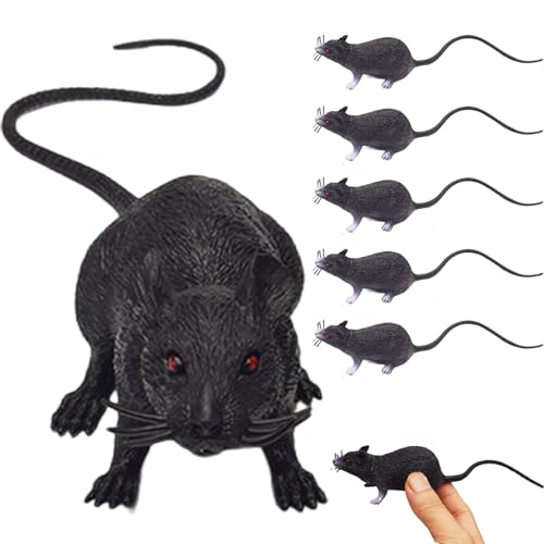 Xweptuy Gefälschte Maus 6pcs 8 Zoll gefälschte Ratte Scary Realistic Maus mit Langen Schwanz mehrwichtlich PVC Plastik Ratte für Streichmaterial, Katzenspielzeug, Halloween-Dekorationen von Xweptuy