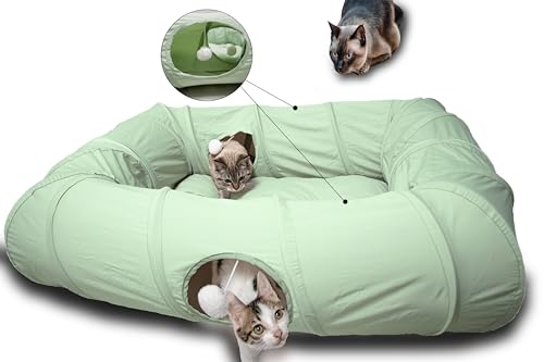 XxingSheep 4 Ways Shuttled XL Katzentunnelbett für Indoor-Katzen Peekaboo Katzenhöhle Donut mit Kühlmatte (Grün) von XxingSheep
