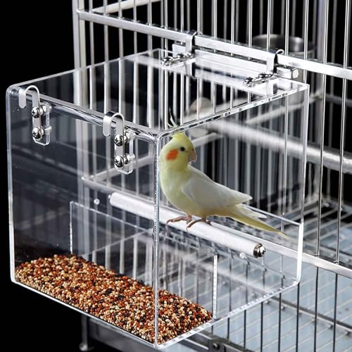 Automatischer Vogelfutterspender für Käfig, Automatischer Acryl-Vogelfutterspender Keine Unordnung, Vogelkäfig für kleine Vögel, Papageien, Kanarienvogel, Sittich, Wellensittich, Haube, Myna, von Xxmbbjy