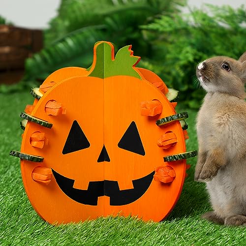 Kaninchen Spielzeug Halloween Kürbis Kaninchen Feeder Holz Interaktives Spielzeug für Meerschweinchen Hamster Chinchilla Bunny Leckereien Anreicherung Spielzeug Futtersuche Mental Stimulation von Xylolfsty