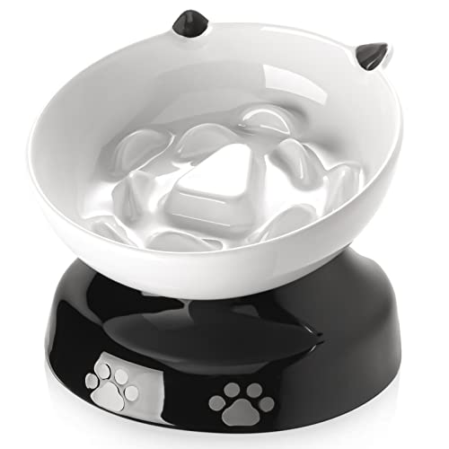 Y YHY Keramik Katze Slow Feeder, Erhöhter Katzenfutterschüssel geneigtes Design, Hund Slow Feeder Bowl Kein Schwarzes Kinn, Katzenform Slow Feeder für Trocken- und Nassfutter von Y YHY