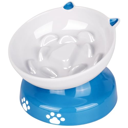 Y YHY Slow Feeder Katzennapf, Erhöhter Katzennapf Geneigtes Design Langsamer Futterspender für Hund und Katze für Trocken- und Nassfutter, Blau von Y YHY