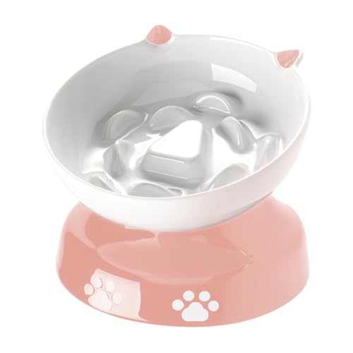 Y YHY Slow Feeder Katzennapf, Erhöhter Katzennapf Geneigtes Design Langsamer Futterspender für Hund und Katze für Trocken- und Nassfutter, Rosa von Y YHY