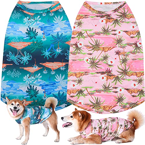 Y-blue Hawaii-Hemd für Hunde, kühlend, schnell trocknend, Netzstoff, atmungsaktiv, leicht, für große Jungen, Mädchen, Hunde, Rosa + Blau, XXXL von Y-blue