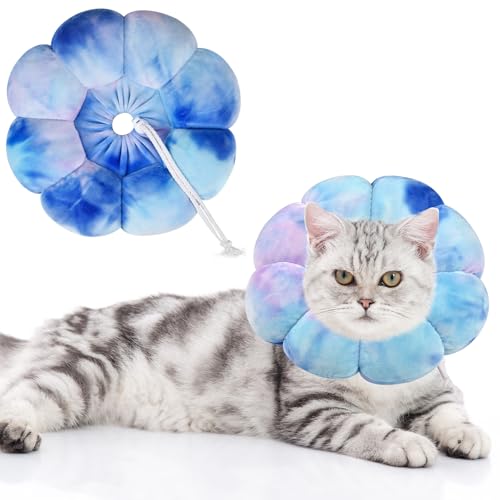 Y-blue Katzenkegel-Halsband mit Blumenmuster, weiche Genesung, E-Halsband, elisabethanisches Halsband für Hunde und Katzen, Katzenzapfen gegen Lecken (Violett, Blau, M) von Y-blue