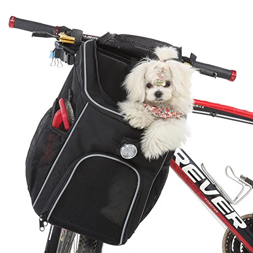 Haustier Fahrradtasche für Hunde Katzen Haustier Rucksack Fahrradkorb Haustierkatze Hundeträgertasche mit LED-Leuchten, Haustier- Reisetasche für kleine Katzen und Hunde (Color : Black) von YADLCR
