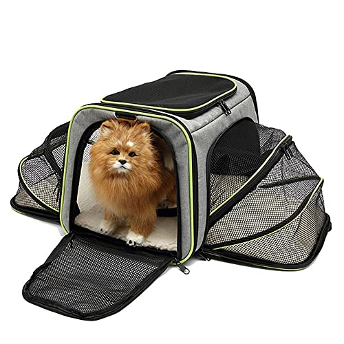 Hundetragetasche, tragbar für Katzen und Hunde, 2-seitig erweiterbar, leichte Premium-Reisetasche, tragbare Hundetragetasche, zusammenklappbar, für Auto und Fluggesellschaft zugelassen von YADLCR