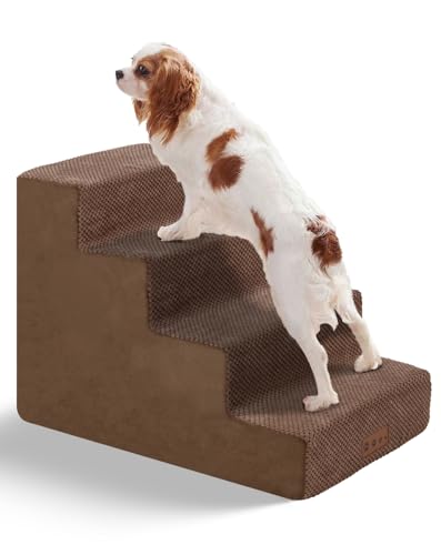 YAEM 4-stufige braune Hundetreppe für mittelgroße Hunde – Stufen für Hunde zum Aufsteigen auf das Bett, rutschfester, abnehmbarer, waschbarer Bezug, freundlich für ältere und verletzte Hunde, 45,7 cm von YAEM