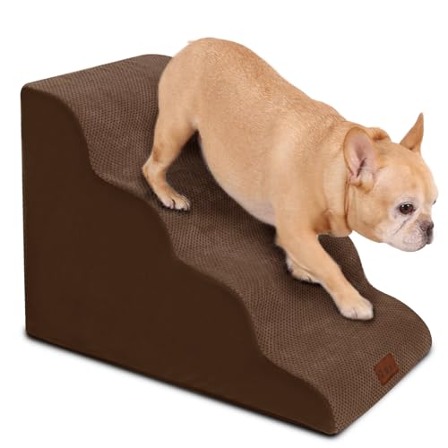 YAEM Braun Runde 4 Etagen Hundetreppe, Hundetreppe Rampe für Hunde und Katzen, Hundetreppe für Bett mit waschbarem Bezug, Hundetreppe für Couch und Sofa von YAEM