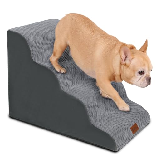 YAEM Graue Runde 4 Etagen Hundetreppe, Hundetreppe Rampe für Hunde und Katzen, Hundetreppe für Bett mit waschbarem Bezug, Hundetreppe für Couch und Sofa von YAEM