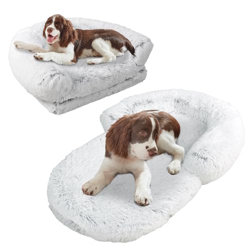 YAEM Hundebett, 137,2 x 96,5 x 21,6 cm, Hundebetten für große Hunde, faltbares Plüsch-Hundebett für Menschen, waschbar, orthopädische Hundebetten für Menschen, Größe passt Ihnen und Haustieren, Grau von YAEM