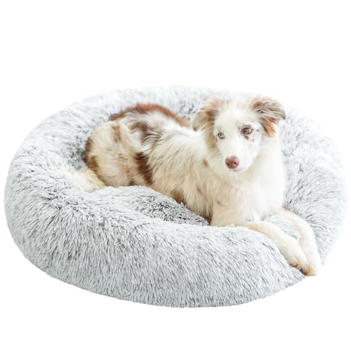 YAEM Hundebett – 50,8 cm Hundebetten für mittelgroße Hunde, waschbares mittelgroßes Hundebett, Anti-Angst, rund, flauschig, Plüsch-Kunstfell, beruhigendes Hundebett, rutschfestes Donut-Hundebett | von YAEM