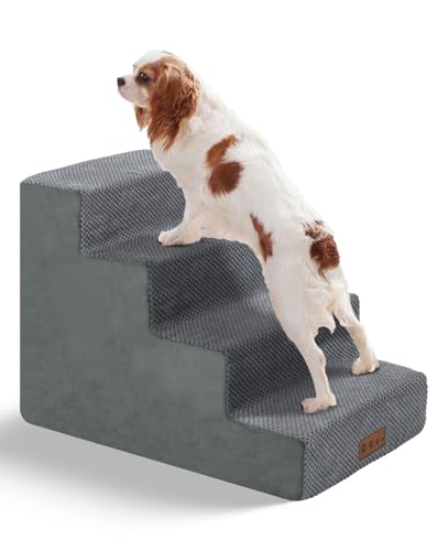 YEAM 4-stufige graue Hundetreppe - rutschfest, waschbar, 45,7 cm hoch für mittelgroße Hunde von YAEM