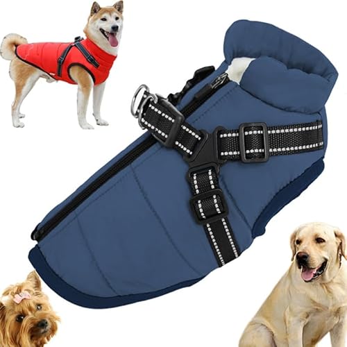 Sport – Wasserdichte Winterjacke mit integriertem Geschirr, Hundejacke mit Geschirr, kleiner Hundemantel mit integriertem Geschirr, reflektierende und verstellbare, bequeme Haustierweste ( Color : Bla von YAERLE