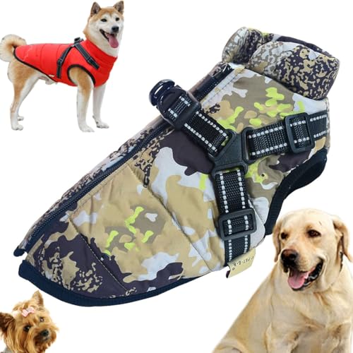 Sport – Wasserdichte Winterjacke mit integriertem Geschirr, Hundejacke mit Geschirr, kleiner Hundemantel mit integriertem Geschirr, reflektierende und verstellbare, bequeme Haustierweste ( Color : Cam von YAERLE