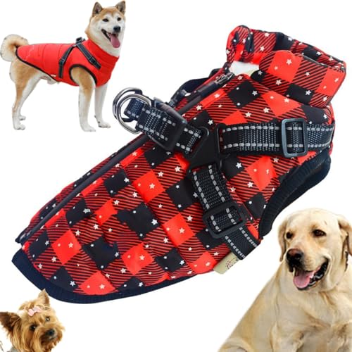 Sport – Wasserdichte Winterjacke mit integriertem Geschirr, Hundejacke mit Geschirr, kleiner Hundemantel mit integriertem Geschirr, reflektierende und verstellbare, bequeme Haustierweste ( Color : Pla von YAERLE