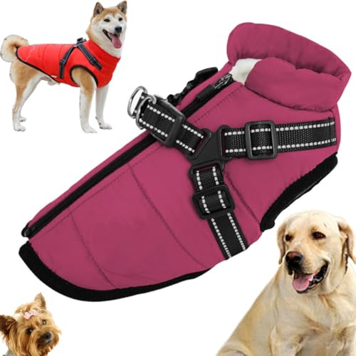 Sport – Wasserdichte Winterjacke mit integriertem Geschirr, Hundejacke mit Geschirr, kleiner Hundemantel mit integriertem Geschirr, reflektierende und verstellbare, bequeme Haustierweste ( Color : Pur von YAERLE