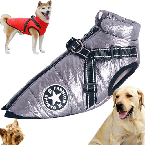 Sport – Wasserdichte Winterjacke mit integriertem Geschirr, Hundejacke mit Geschirr, kleiner Hundemantel mit integriertem Geschirr, reflektierende und verstellbare, bequeme Haustierweste ( Color : Sil von YAERLE