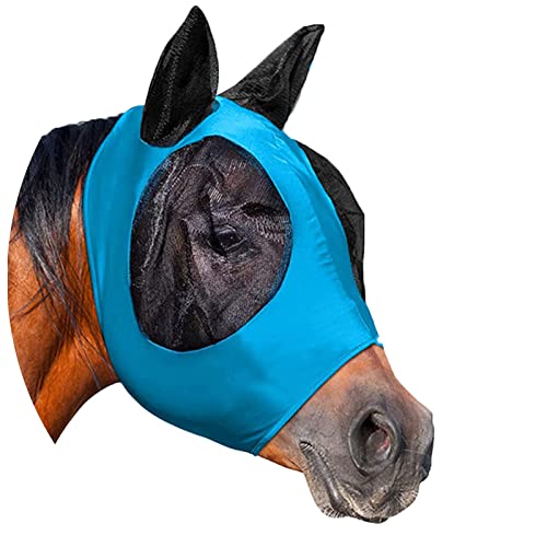 YAFIYGI Pferde-Fliegenmaske mit Ohren, super Komfort, Pferd, Elastizität, atmungsaktives Gewebe mit UV-Schutz, weiches Netzgewebe, leise Fahrt, Elastizität, Fliegenmaske für Pferde wie – Blau von YAFIYGI
