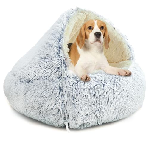 YAGE Hundebett 60 cm, Kapuze mit Stützen – flauschiges, beruhigendes Haustierbett, geeignet für Haustiere unter 10 kg, mit abnehmbarem, waschbarem Bezug, luxuriöses, superweiches Haustier-Höhlenbett von YAGE