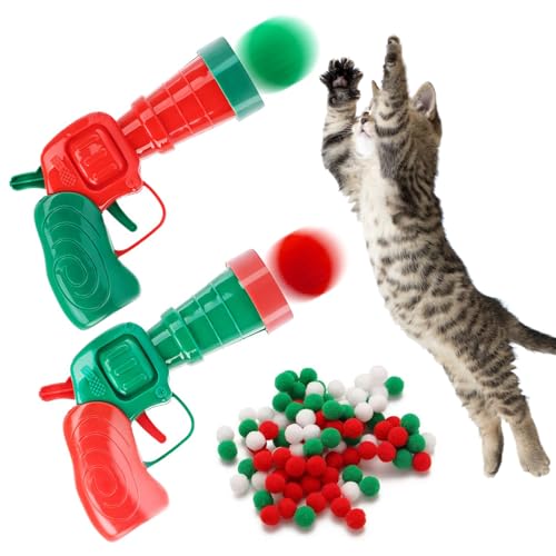 YAGE Interaktives Weihnachts-Katzenspielzeug, Katzenball-Spielzeug-Werfer-Set, 2 Plüschbälle, Schießpistolen für Katzen und 30 weiche Pompons, bunte Katzenbälle, Geschenke für den Innenbereich, von YAGE