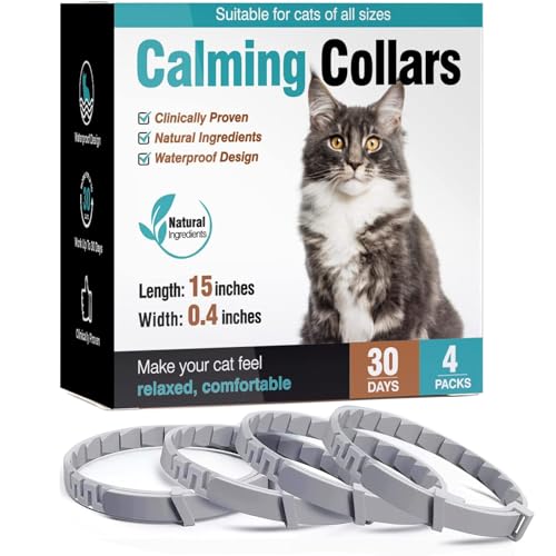 YAIOUTIY Beruhigendes Halsband für Katzen, Pheromon-Halsband, wasserabweisend und verstellbar, für Katzen, 4 Stück, Grau von YAIOUTIY