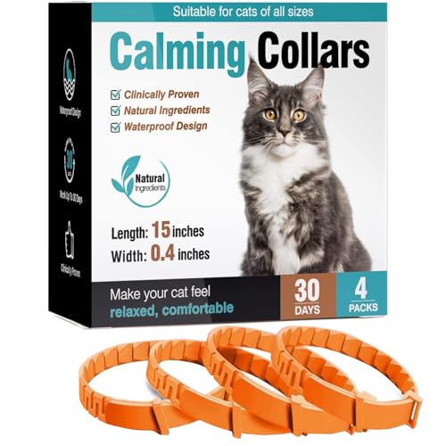 YAIOUTIY Beruhigendes Halsband für Katzen, Pheromon-Halsband, wasserabweisend und verstellbar, für Katzen, 4 Stück, Orange von YAIOUTIY