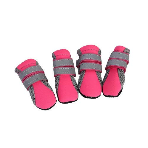 YAMAZA Haustierschuhe Pfotenschutz rutschfeste Hundeschuhe wasserdichte Hundeschuhe, Mesh Atmungsaktive Bequeme Hundeschuhe, Geeignet für Kleine und Mittlere Hunde Schutzschuhe, 4 Stück (pink L) von YAMAZA