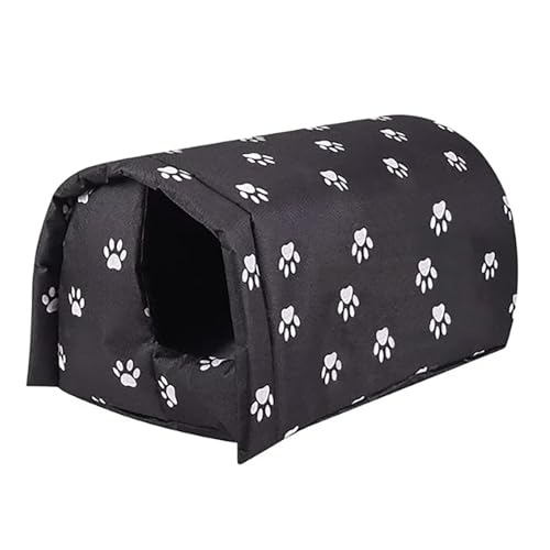 YANFJHV Erproof Warm Cat W House, faltbar und Outdoor-Katzenbett, kältebeständig, als Haustierbett/EIN Haus Holz Bauen (Black, XL) von YANFJHV