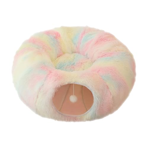 YANFJHV Furry Cat Donut Faltbarer Furry Donut Cat Furry Donut Katzenspielzeug Veränderbare Form Furry Cat Donut Weiches Furry Cat Tunnelbett Mehrzweck Furry Cat Pethouses Aus Metall (Beige, One Size) von YANFJHV