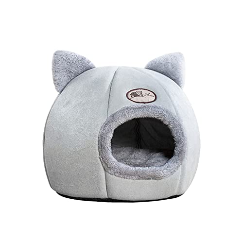 YANFJHV Pet Tent Bed Selbstwärmende 2in1 Katzenhütte mit herausnehmbarem und waschbarem Kissen Bequemes Kleintierbett für Katzen/Hunde Große Haustierhaus-Kits Für Erwachsene (Grey, One Size) von YANFJHV