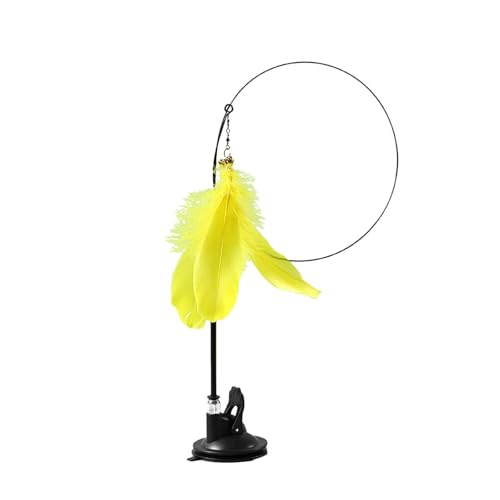 YANFJHV Simulationsvogel, interaktiver Federvogel mit Glockenspielzeug für Katzen mit Saugnapf für Glatte Oberflächen, interaktives Katzenspielzeug mit Federn, EIN Katzenstab, (Yellow, One Size) von YANFJHV