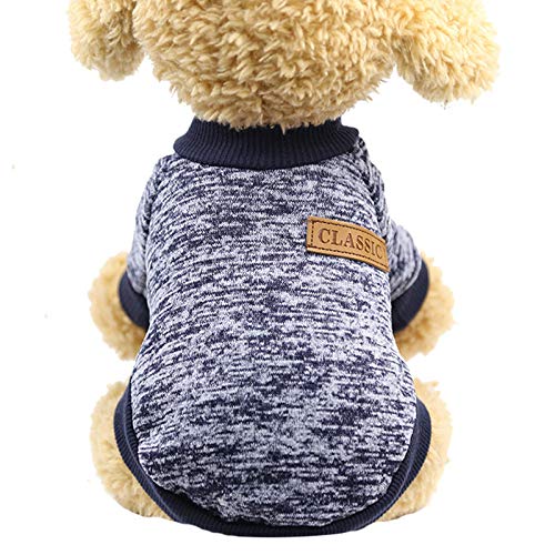 YANFJHV Warmer Welpenkampf Teddypullover Haustier Katze Hund Wolle Zweibeinige Kleidung Haustierkleidung Hundepulli (Navy, S) von YANFJHV