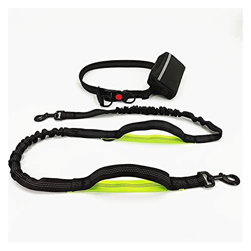 YANGPING Honghuaer Hundeleine, zum Laufen, Joggen, Doppelgriff, für Sport, Wandern, Hüfttasche, reflektierend, für zwei Hunde, elastisch, Grün von YANGPING