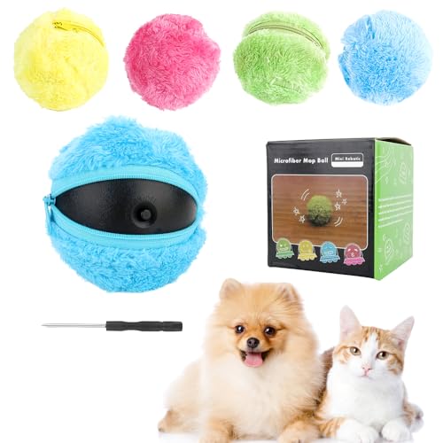 YANGUN Active Rolling Ball Hund, Selbstrollender Ball Hund mit 4 Plüschbezügen, Interaktives Hundespielzeug für Kleine Hunde, Haustier Elektrischer Spielzeugball, Automatischer Ball für Hunde & Katzen von YANGUN