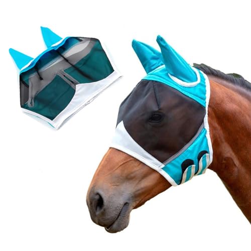 YANGUN Pferde Fliegenmaske UV Schutz, Fliegenmaske, Pferde-Fliegenmaske mit Ohren, Atmungsaktive Pferdemaske, Horse Fly Mask, Super Comfort Stretchy Pferdefliegenmaske mit Ohrenschutz(L) von YANGUN