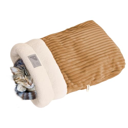 YANGUN Katzenschlafsack, Katzen-Winterschlafsack, weicher Plüsch, großer Katzensack, 360°-Wickelung, bequemer Haustier-Kuschelsack für Innenkatzen, kleine Hunde (Braun, M) von YANGUN