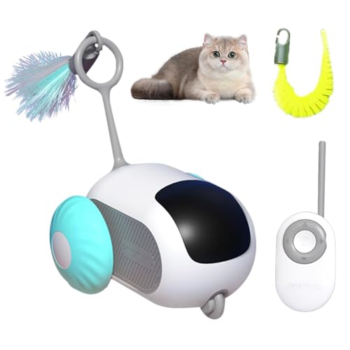 YANGUN Interaktives Katzenspielzeug Selbstbeschäftigung, Katzenspielzeug Elektrisch mit Fernbedienung und Feather, Smart Flip Katzenspielzeug, Elektrisches Spielzeug für Katzen, USB Aufladbar (Blau) von YANGUN