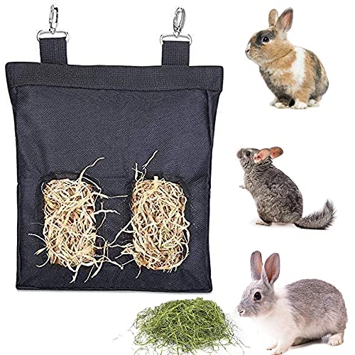 Kaninchen-Heu-Futterstation, Meerschweinchen-Heu-Futterstation, Kaninchenfuttertasche, Meerschweinchen, Hängeregal Heusack, Hängesack für Kaninchen, Meerschweinchen, 2 Öffnungen, 23 x 28 x 2,6 cm von YANGWX