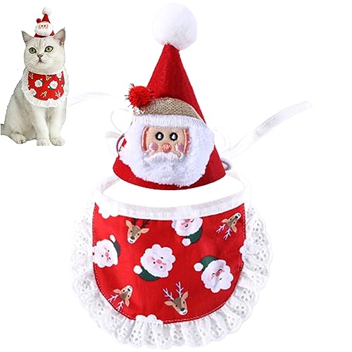 Niedliches Weihnachts-Set für Haustiere, Katze, Welpen, Bandana, Schal und Mütze, für Hunde und Katzen, Party-Geschenk (rot) von YANQINQIN