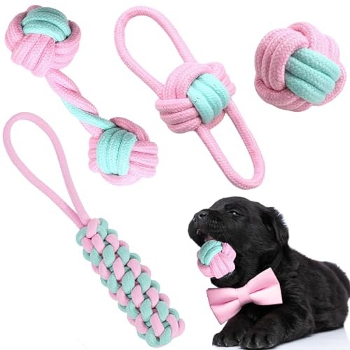 4 Pcs Hunde Kauspielzeug Seil, Zahnreinigendes Hundeseil, Ziehspielzeug für Hunde, Robustes Hundespielzeug Seil, Reißfestes Hundeseil, Unzerstörbares Hundeseil, für Interaktives Hundespielzeug von YANXINKE