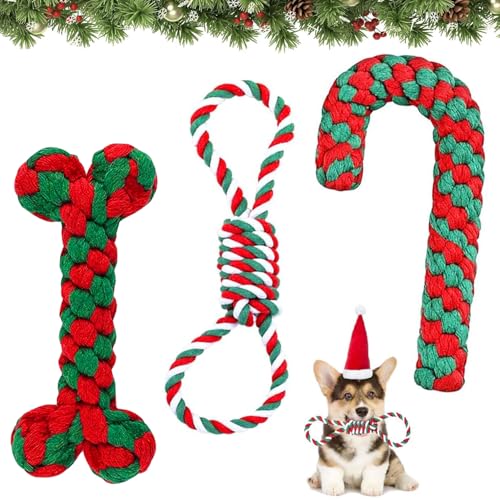 Hundespielzeug Weihnachts Seil, 3 Pcs Weihnachts Zuckerstangen Seil, Weihnachten Hund Haustiere Kauen, Hundespielzeug Weihnachten, Hund Seil Naturbaumwolle, Weihnachten Geschenk Hundespielzeug von YANXINKE