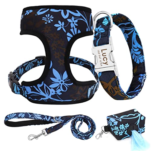 4 Teile/los Benutzerdefinierte Nylon Hundehalsband Leine Harness Poop Bag Set Personalisierte Hundehalsbänder Haustiergeschirre für Kleine Mittelgroße Hunde von YANYUESHOP