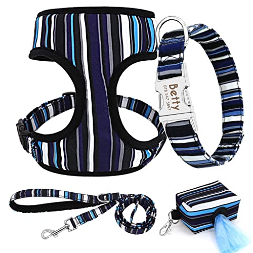 4 Teile/los Benutzerdefinierte Nylon Hundehalsband Leine Harness Poop Bag Set Personalisierte Hundehalsbänder Haustiergeschirre für Kleine Mittelgroße Hunde von YANYUESHOP