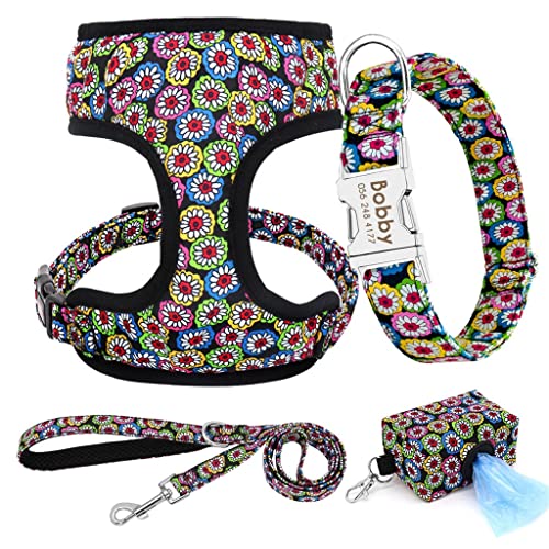 4 Teile/los Benutzerdefinierte Nylon Hundehalsband Leine Harness Poop Bag Set Personalisierte Hundehalsbänder Haustiergeschirre für Kleine Mittelgroße Hunde von YANYUESHOP